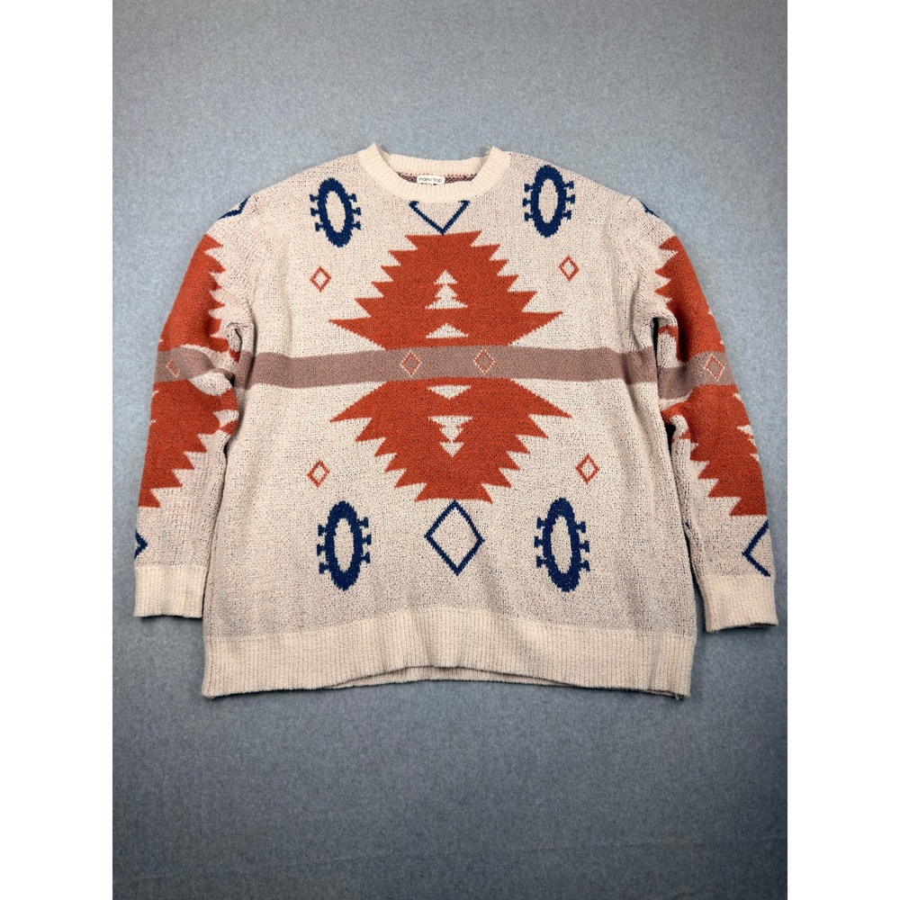 Mainstrip Womens 3XL Southwestern Geometric Knit Crewneck Sweater Rust Navy Tan